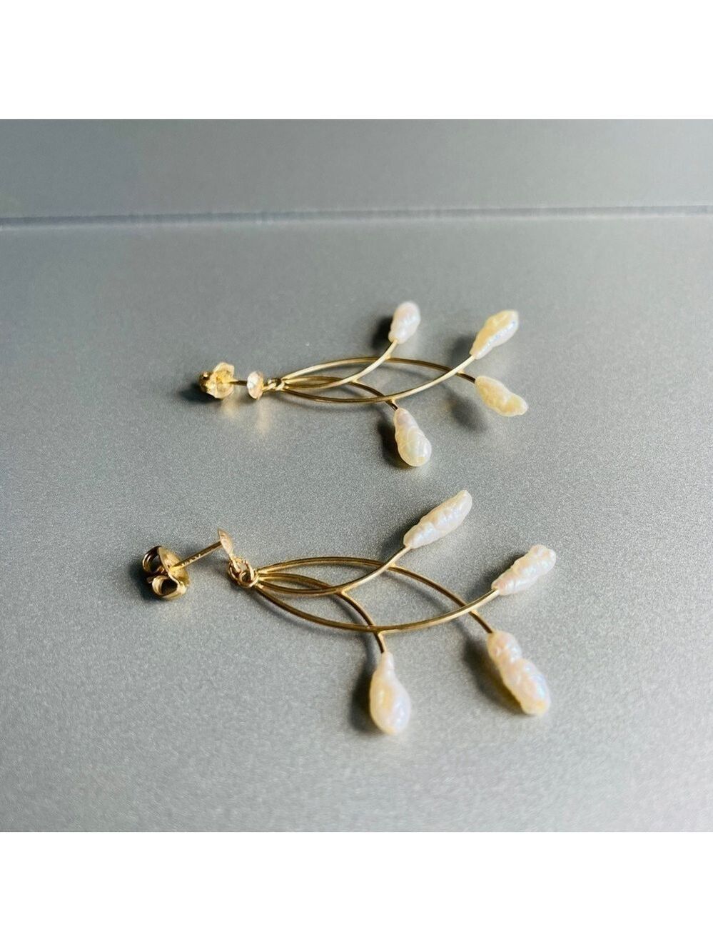 14k Gold Fresh Water Pearl Vintage Chandelier Earrings - Picture 5 of 6